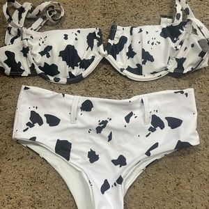 Shein Cow Animal Print Bikini High Waisted swim
